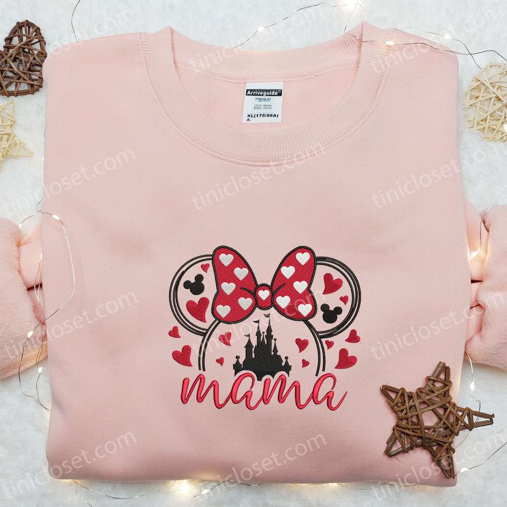 Mama Minnie Disney Castle Embroidered Shirt, Disney Characters Embroidered Hoodie, Best Mother’s Day Gift Idea