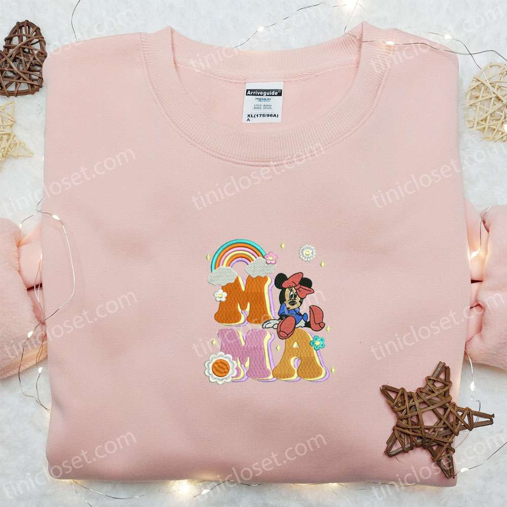Mama Minnie Mouse Rainbow Embroidered Shirt, Disney Characters Embroidered Hoodie, Best Mother’s Day Gift Idea