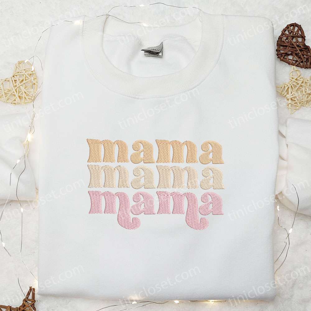 Mama Pastel Colors Embroidered Shirt, Mother’s Day Embroidered Hoodie, Best Gift For Mom