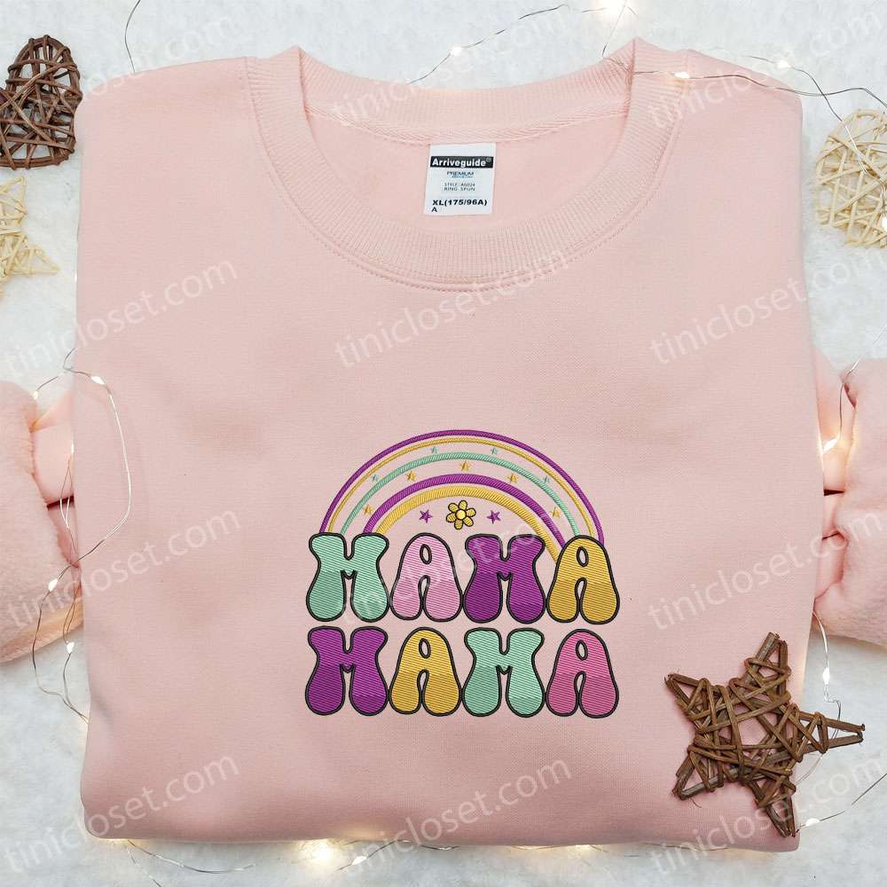 Mama Rainbow Cartoon Embroidered Shirt, Mother’s Day Embroidered Hoodie, Best Gift For Mommy