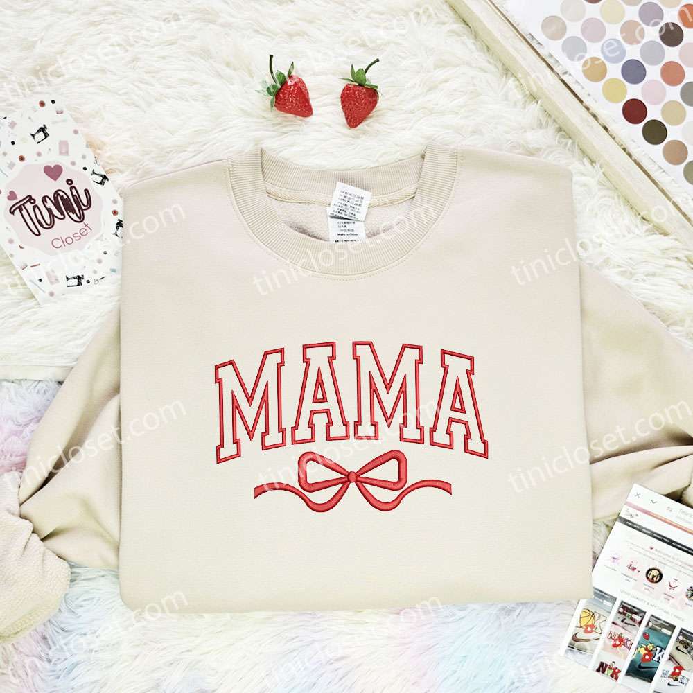 Mama Red Bow Mother’s Day Embroidered Shirt