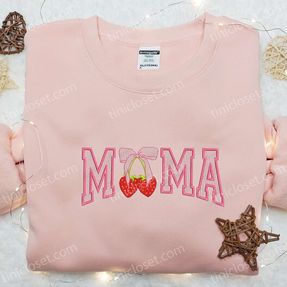 Mama Strawberry Embroidered Shirt, Mother’s Day Embroidered Hoodie, Best Gift For Mom