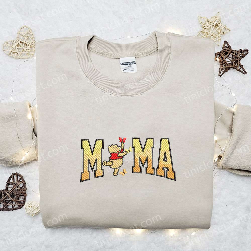 Mama Winnie The Pooh Embroidered Shirt, Disney Characters Embroidered Hoodie, Best Mother’s Day Gift