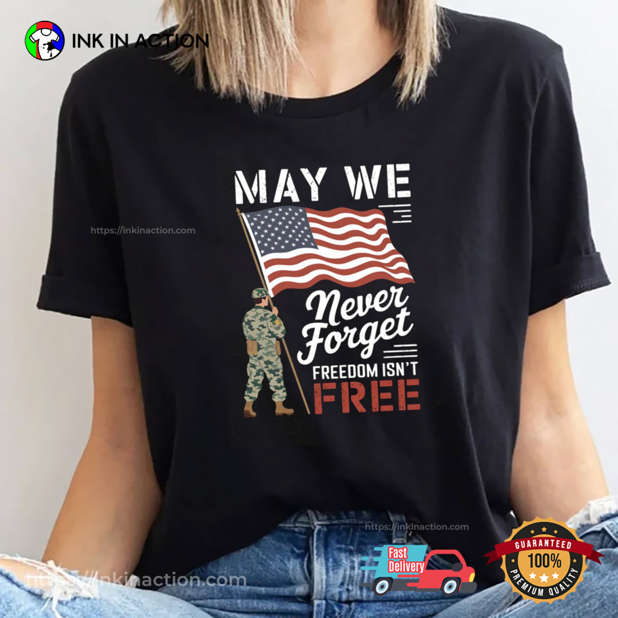 May We Never Forget Freedom Isn’t Free American Flag T-shirt
