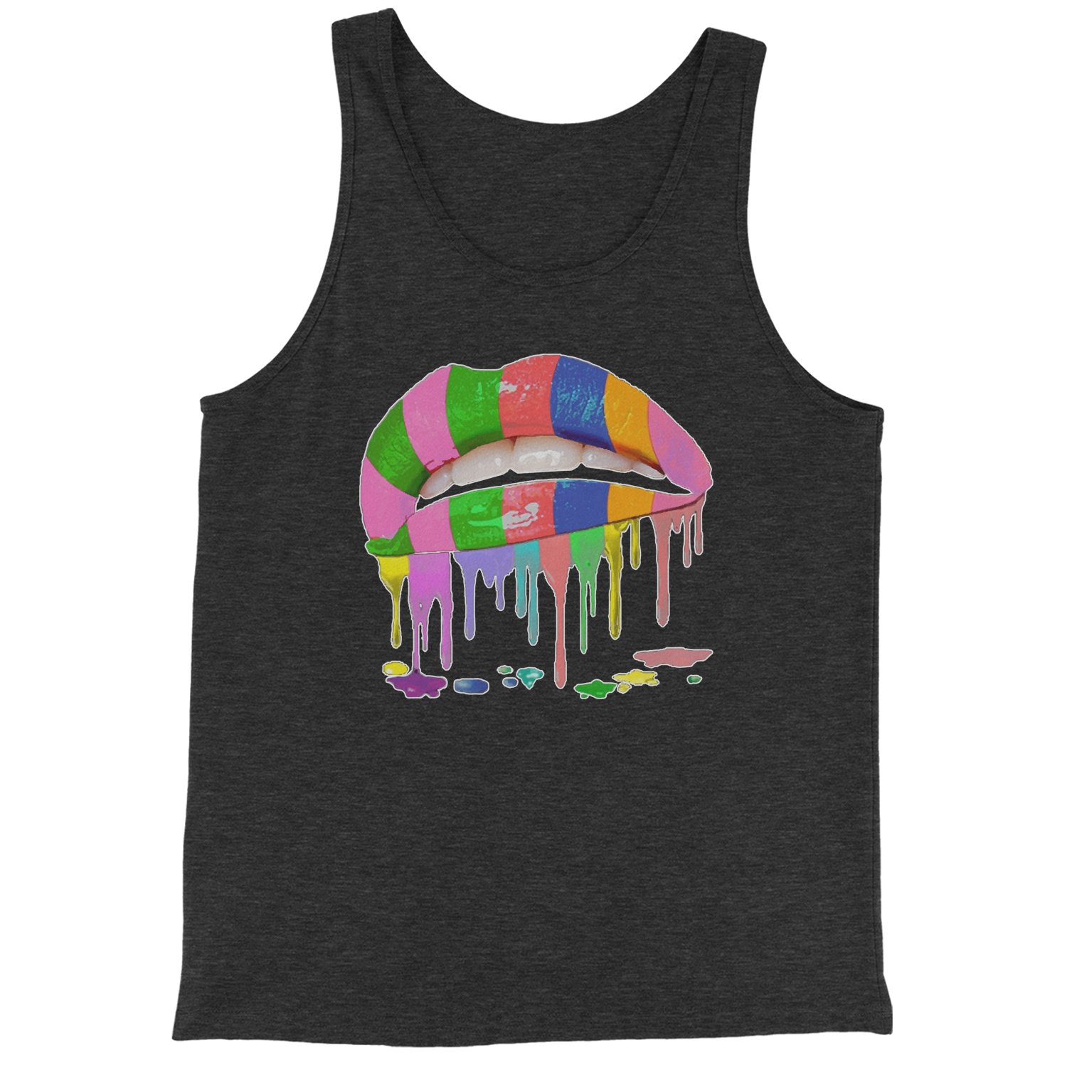 Melting Rainbow Lips Neon Colors Jersey Tank Top Unisex T Shirt Long