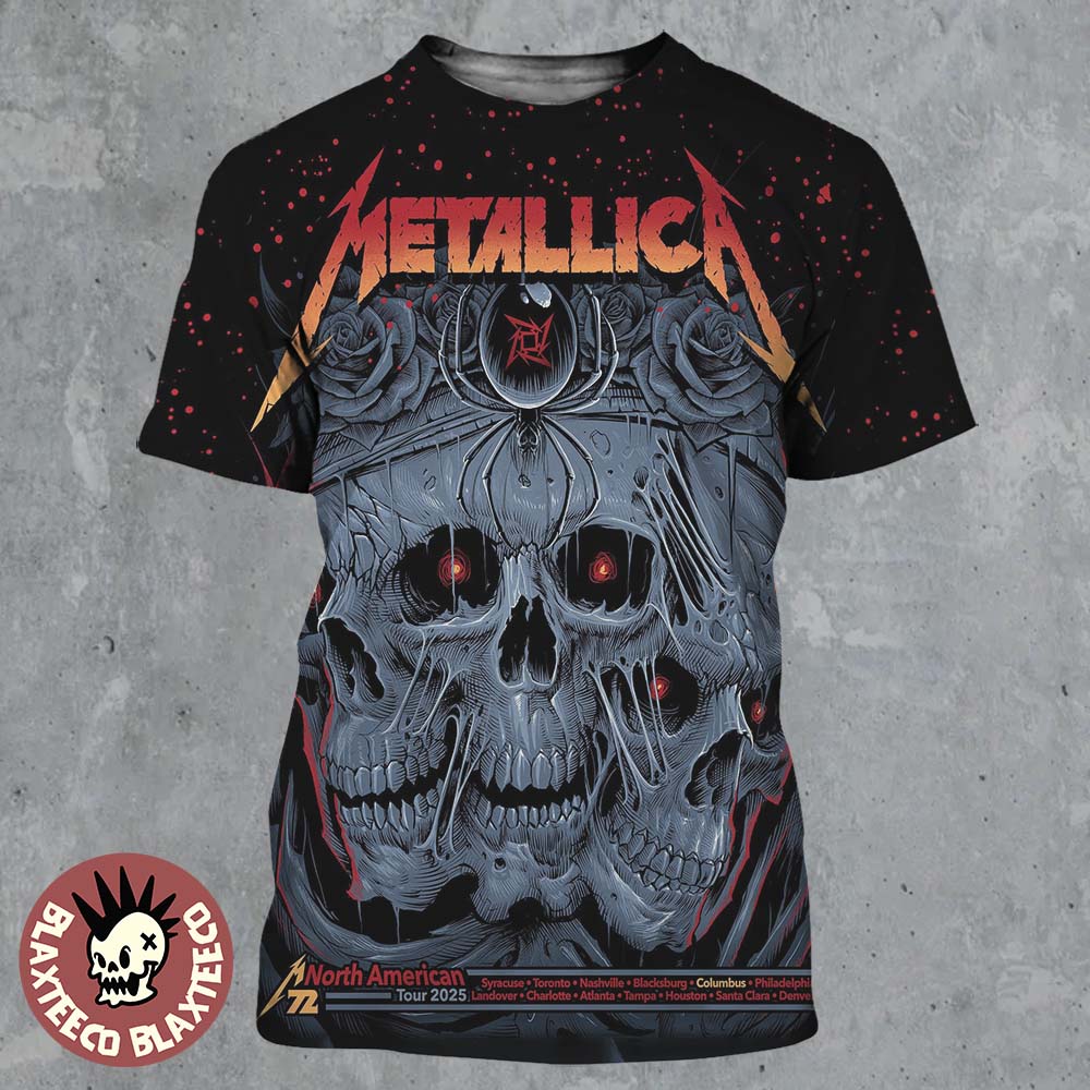 Metallica M72 Sonic Temple 2025 Pop Up Shop Poster In Columbus Ohio At Historic Crew Stadium May 9 And 11 2025 Maxx 242 And Kathleen Goff’s All Over Print Shirt