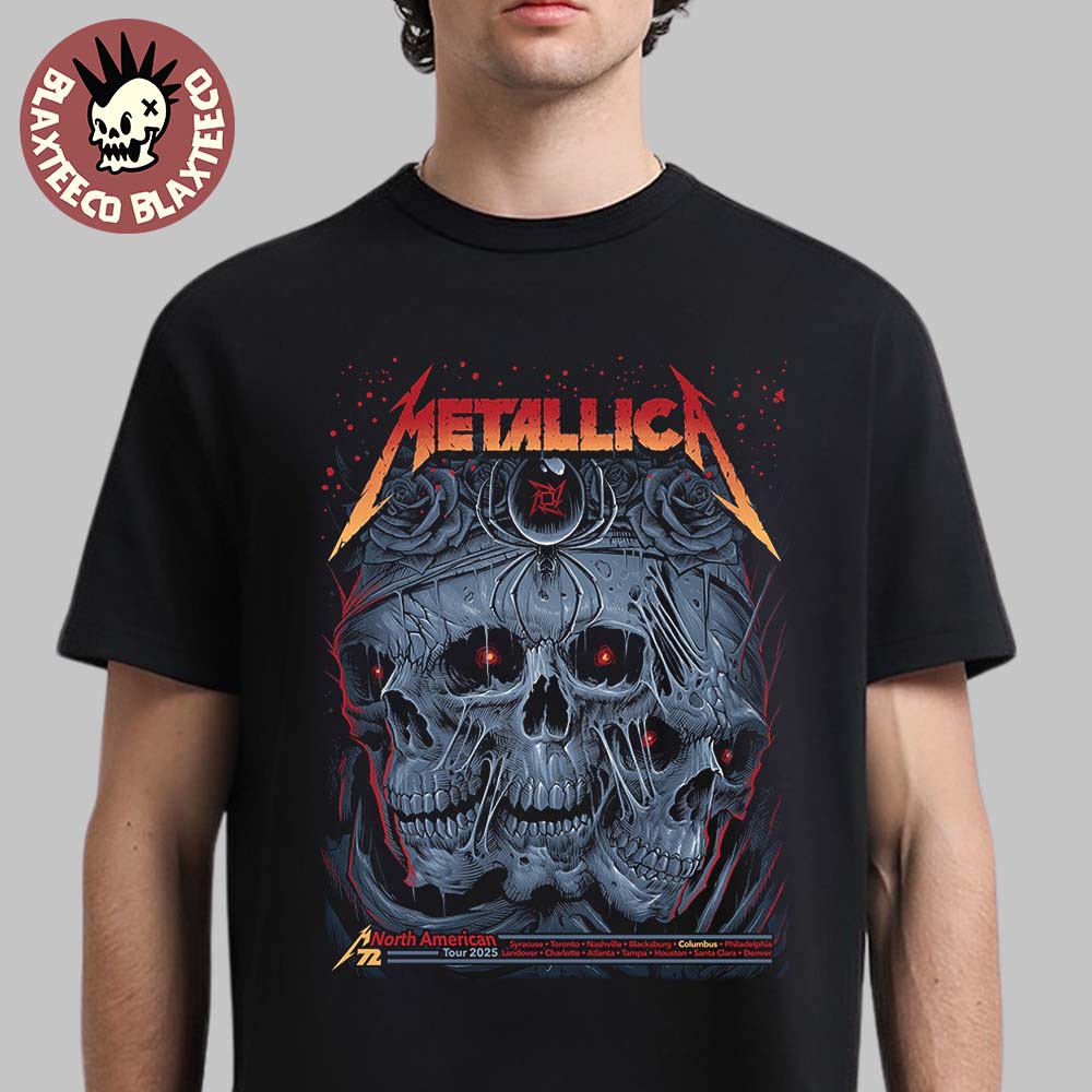 Metallica M72 Sonic Temple 2025 Pop Up Shop Poster In Columbus Ohio At Historic Crew Stadium May 9 And 11 2025 Maxx 242 And Kathleen Goff’s T-shirt