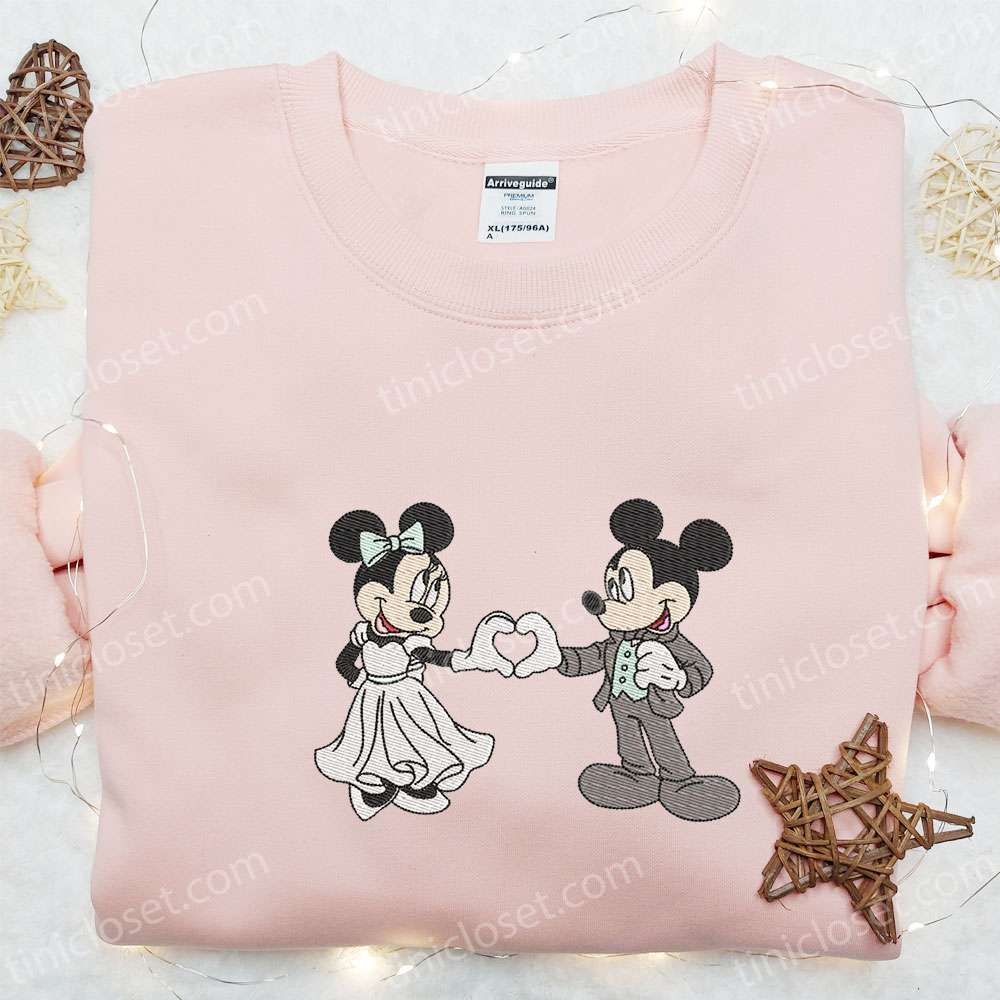 Mickey And Minnie Wedding Embroidered Sweatshirt, Disney Characters Embroidered Sweatshirt, Best Valentine’s Day Gift Ideas