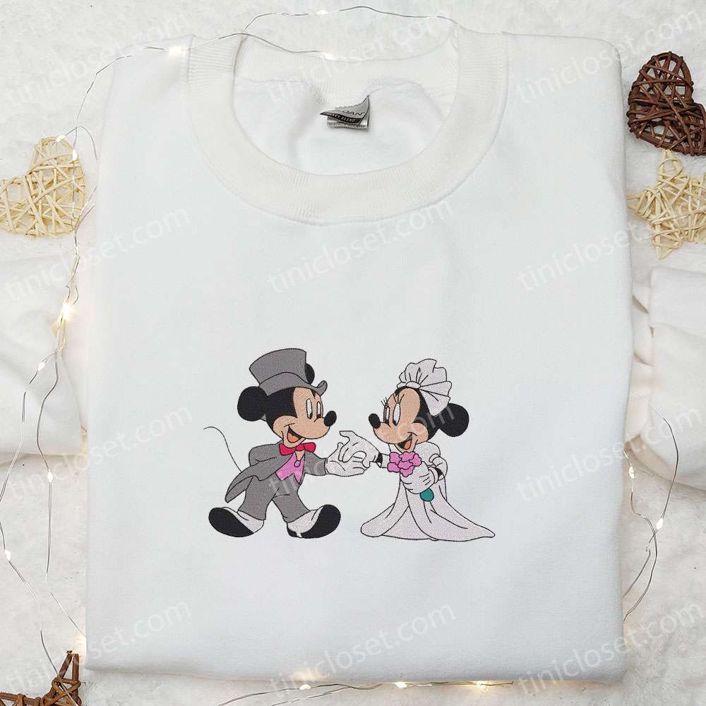 Mickey And Minnie Wedding Embroidered T-shirt, Disney Characters Embroidered Hoodie, Best Valentine’s Day Gift Ideas