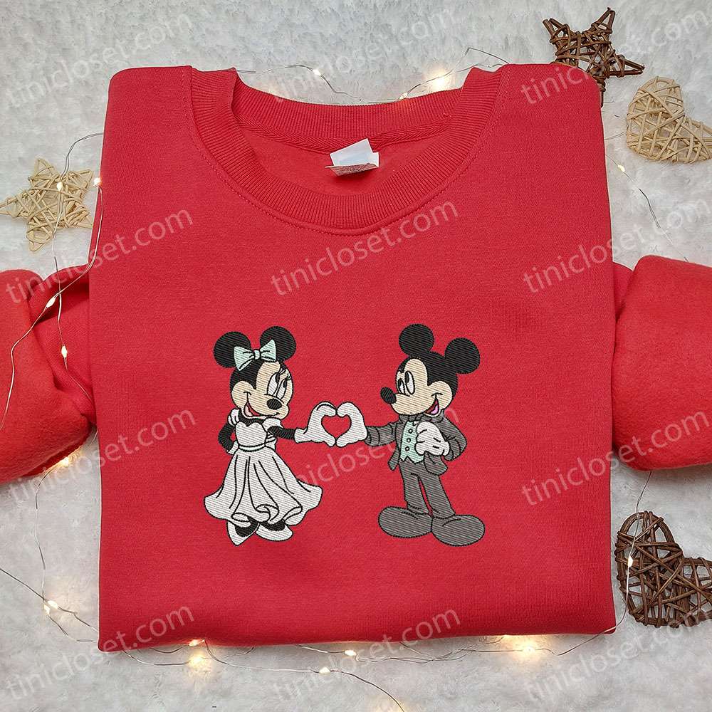 Mickey And Minnie Wedding Embroidered T-shirt, Disney Characters Embroidered T-shirt, Best Valentine’s Day Gift Ideas