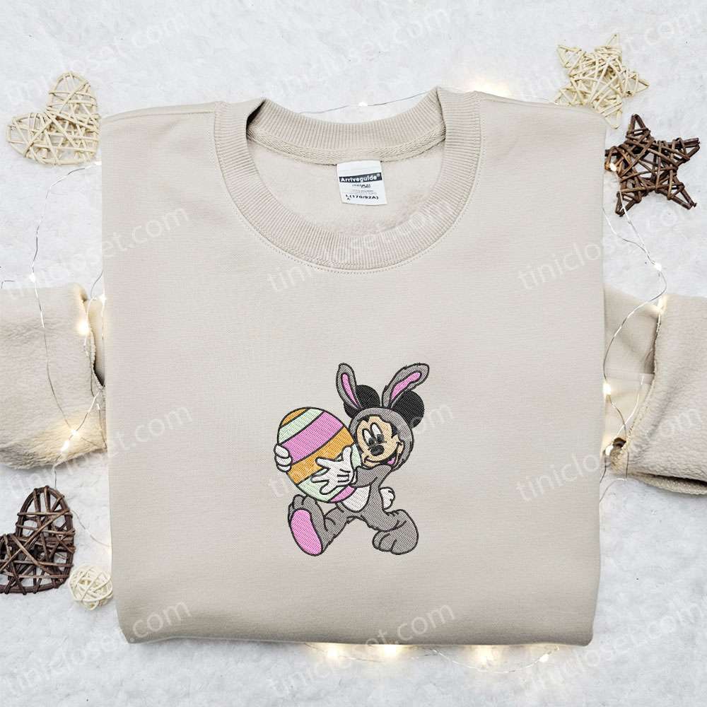 Mickey Bunny With Easter Egg Embroidered Shirt, Disney Characters Embroidered Hoodie, Thanksgiving’s Day Gift Ideas