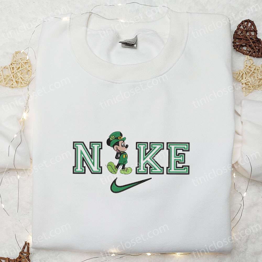 Mickey Leprechaun X Nike Embroidered Shirt, Disney Characters Embroidered Hoodie, Best Saint Patrick’s Day Gift Idea
