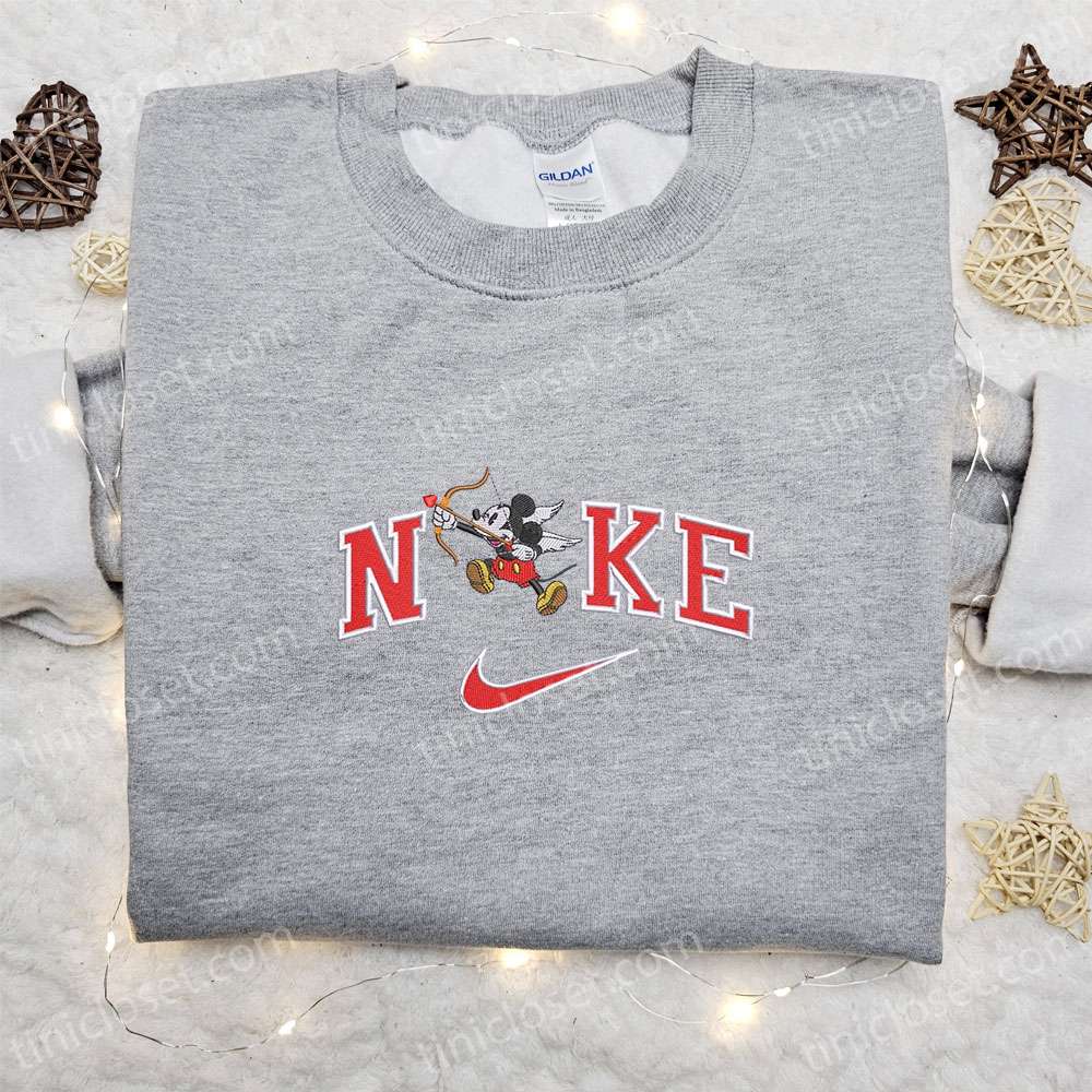 Mickey Mouse Cupid X Nike Embroidered Sweatshirt, Walt Disney Characters Embroidered Shirt, Best Valentine’s Day Gift Ideas For Family