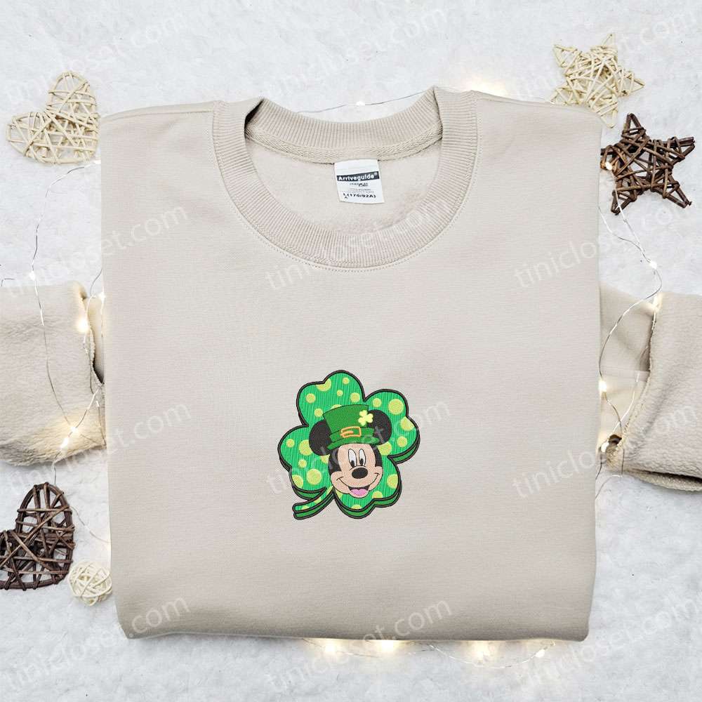Mickey Mouse Saint Patrick’s Day Embroidered Shirt, Disney Characters Embroidered Hoodie, Saint Patrick’s Day Gift Idea