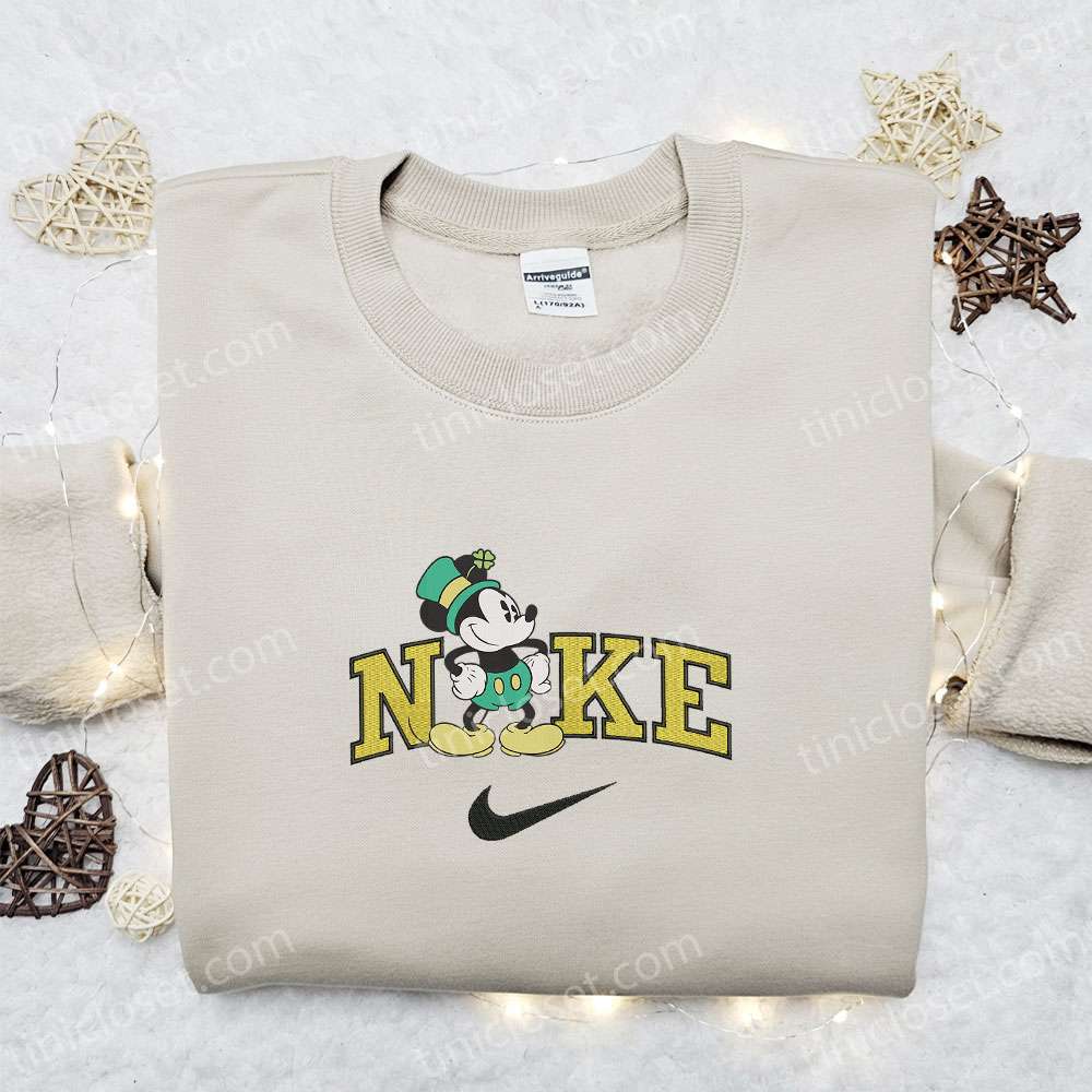 Mickey Mouse Saint Patricks X Nike Embroidered Sweatshirt, Disney Characters Movie Merry Embroidered Shirt, Best St. Patrick’s Day Gift Ideas