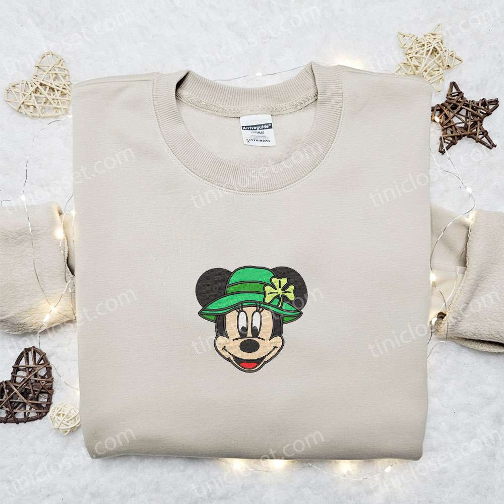 Mickey Wearing Shamrock Hat Embroidered Shirt, Disney Characters Embroidered Hoodie, Saint Patrick’s Day Gift Idea