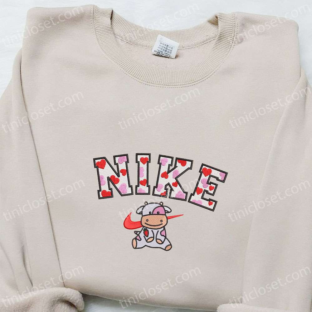 Milk Cow Love Heart X Nike Embroidered Shirt, Valentine’s Day Embroidered Hoodie, Best Gifts For Family