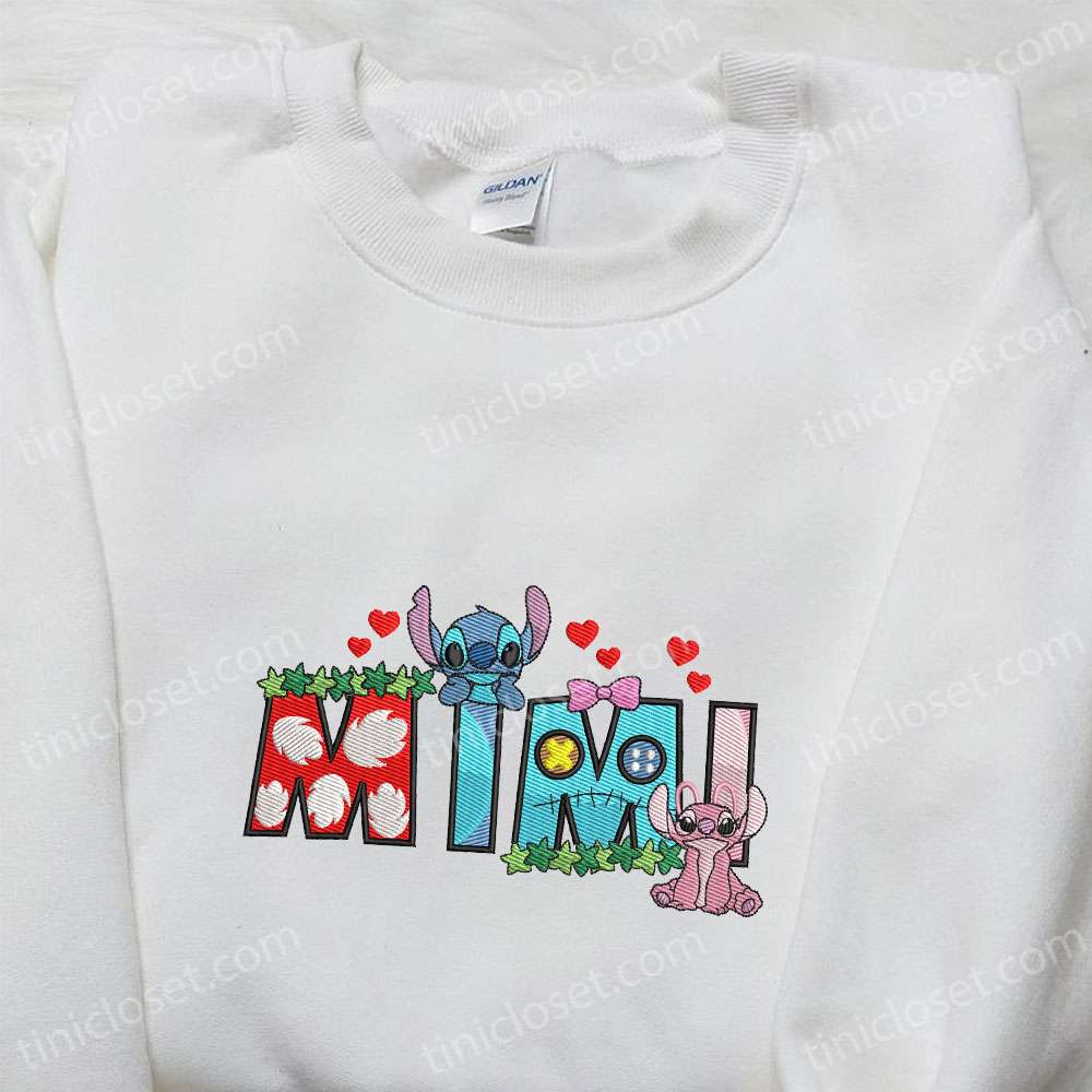 Mimi Stitch And Angel Embroidered Shirt, Disney Embroidered Shirt, Best Mother’s Day Gift