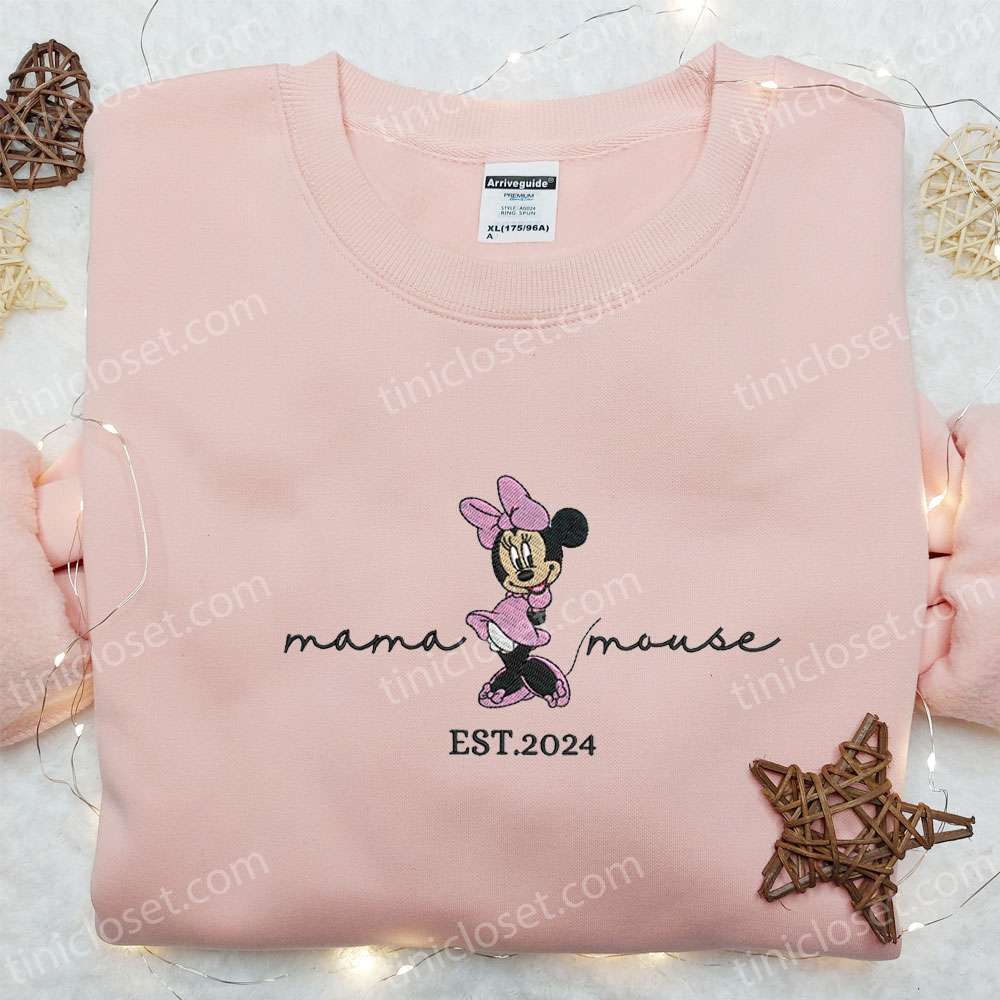 Minnie Mama Mouse Embroidered Shirt, Disney Characters Embroidered Hoodie, Mother’s Day Gift Idea