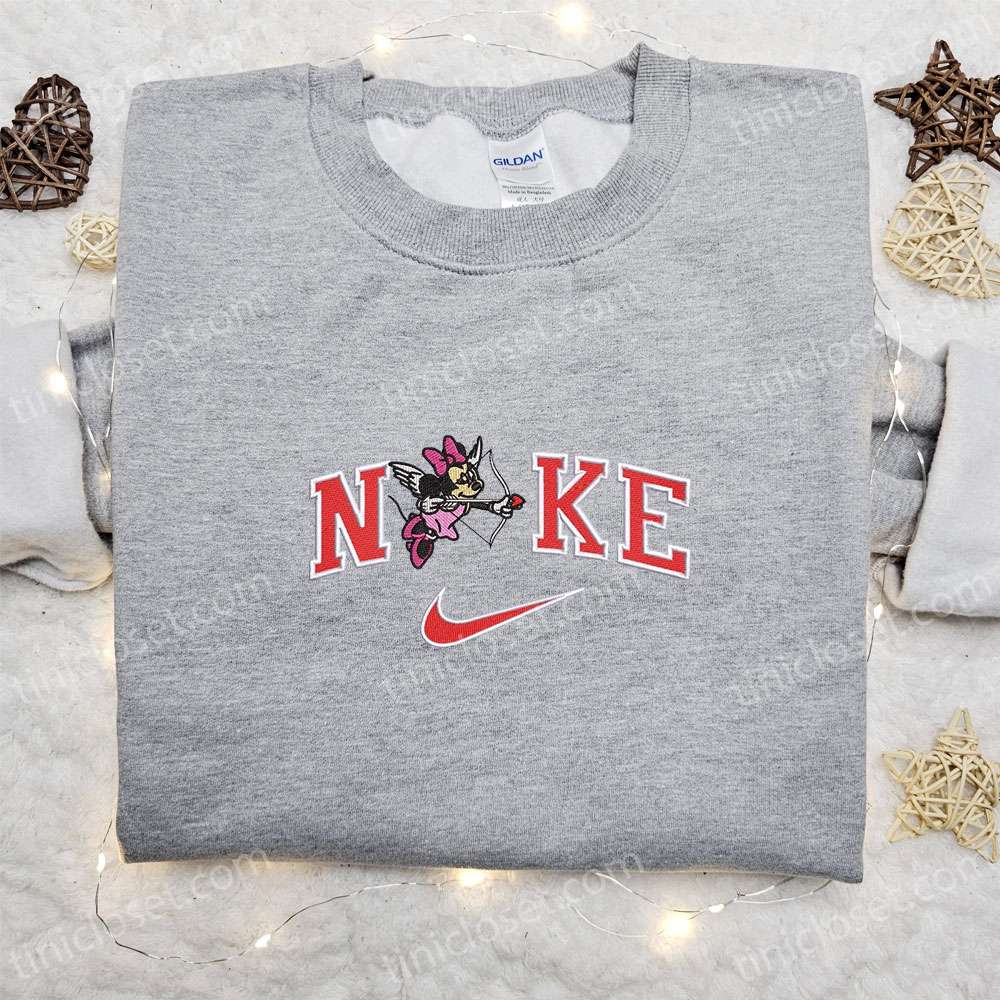 Minnie Mouse Cupid X Nike Embroidered Sweatshirt, Walt Disney Characters Embroidered Shirt, Best Valentine’s Day Gift Ideas For Family