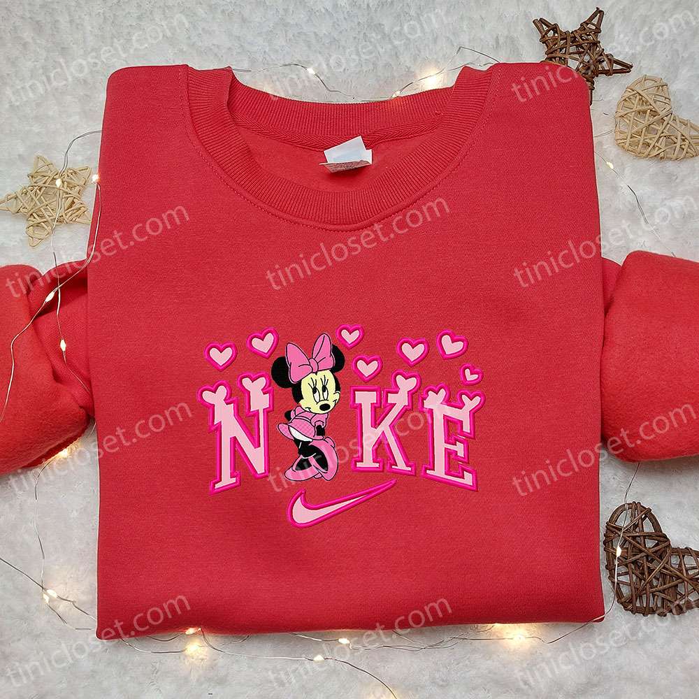 Minnie Mouse Heart X Nike Cartoon Embroidered Sweatshirt, Nike Inspired Embroidered Shirt, Best Valentine’s Day Gift Ideas