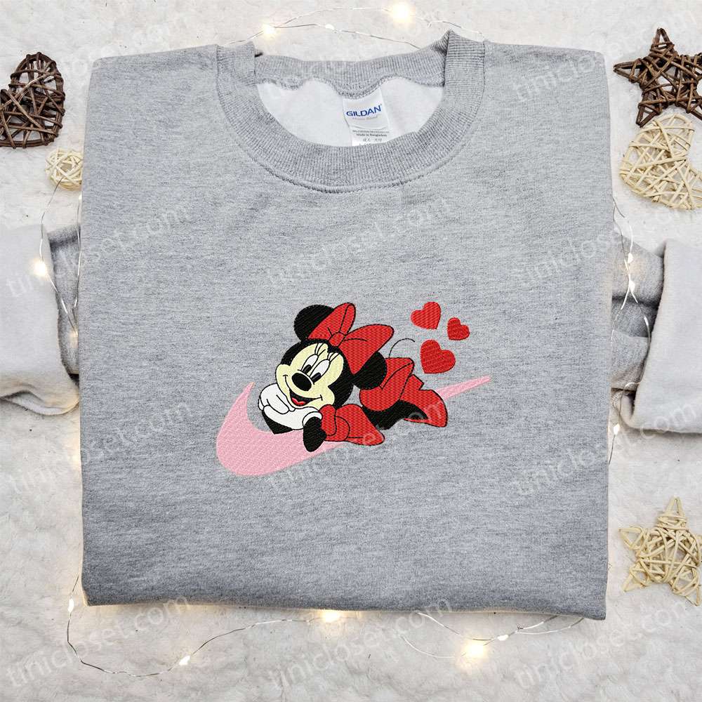 Minnie Mouse X Nike Swoosh Cartoon Embroidered Hoodie, Nike Inspired Embroidered Shirt, Best Valentine’s Day Gift Ideas