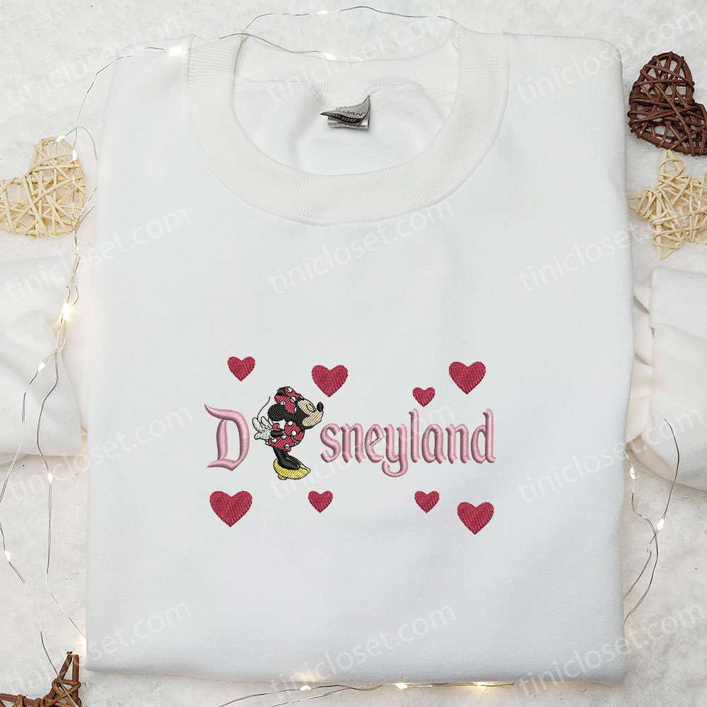 Minnieland Hearts Embroidered T-shirt, Disney Characters Embroidered Hoodie, Valentine’s Day Embroidered Hoodie