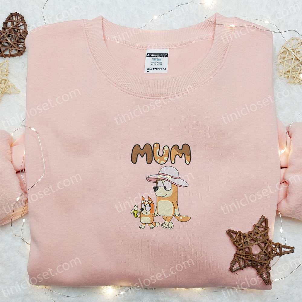 Mom Chilli And Bingo Embroidered Shirt, Bluey Cartoon Embroidered Hoodie, Cute Mother’s Day Gift