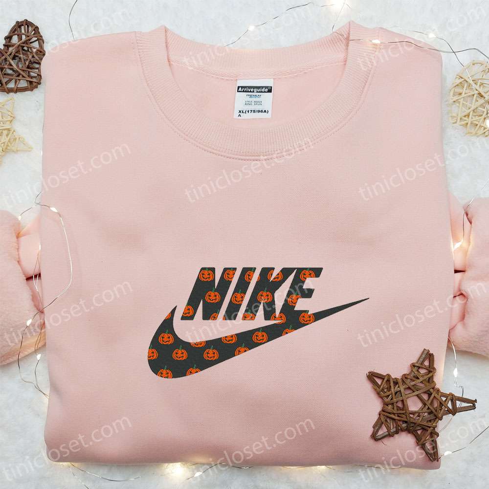 Nike Jack O’ Lantern Embroidered Shirt, Halloween Embroidered Hoodie, Nike Inspired Embroidered Sweatshirt
