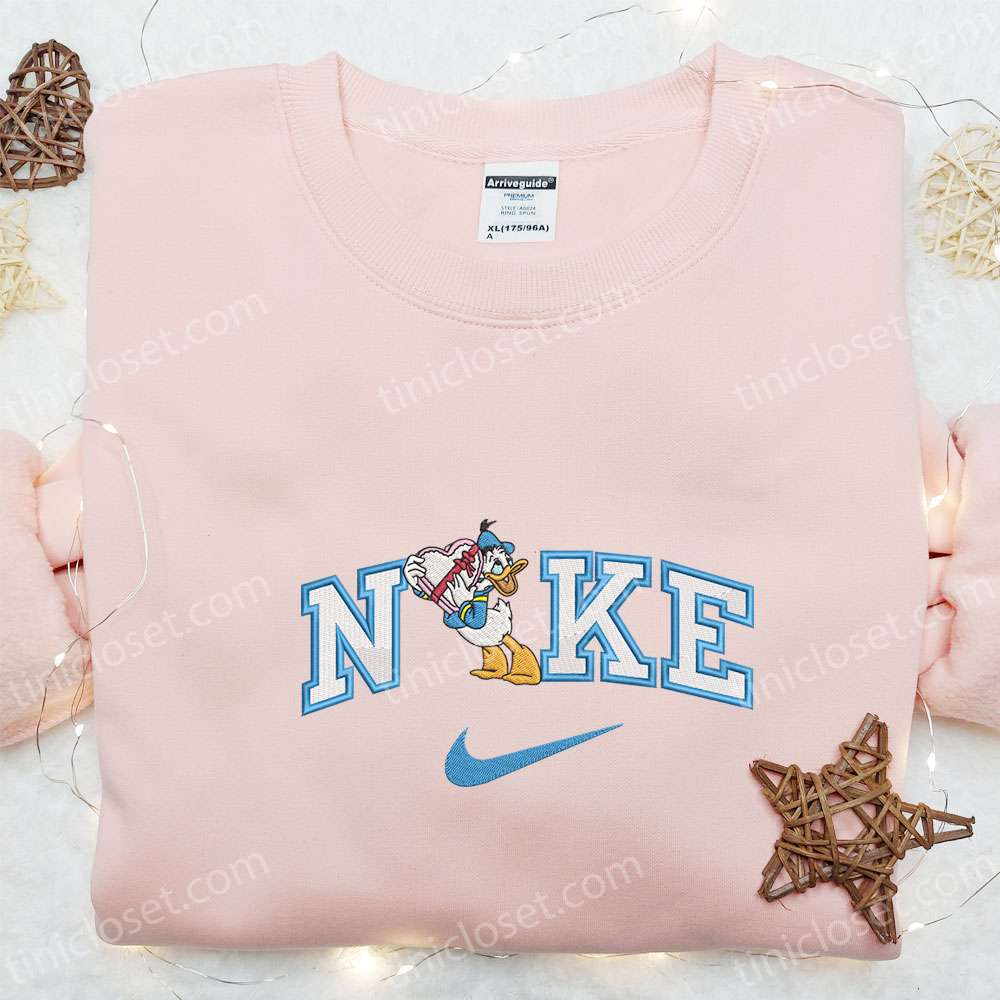 Nike X Donald Duck With Valentine Gift Embroidered Shirt, Disney Characters Embroidered Hoodie, Best Valentine’s Day Gifts