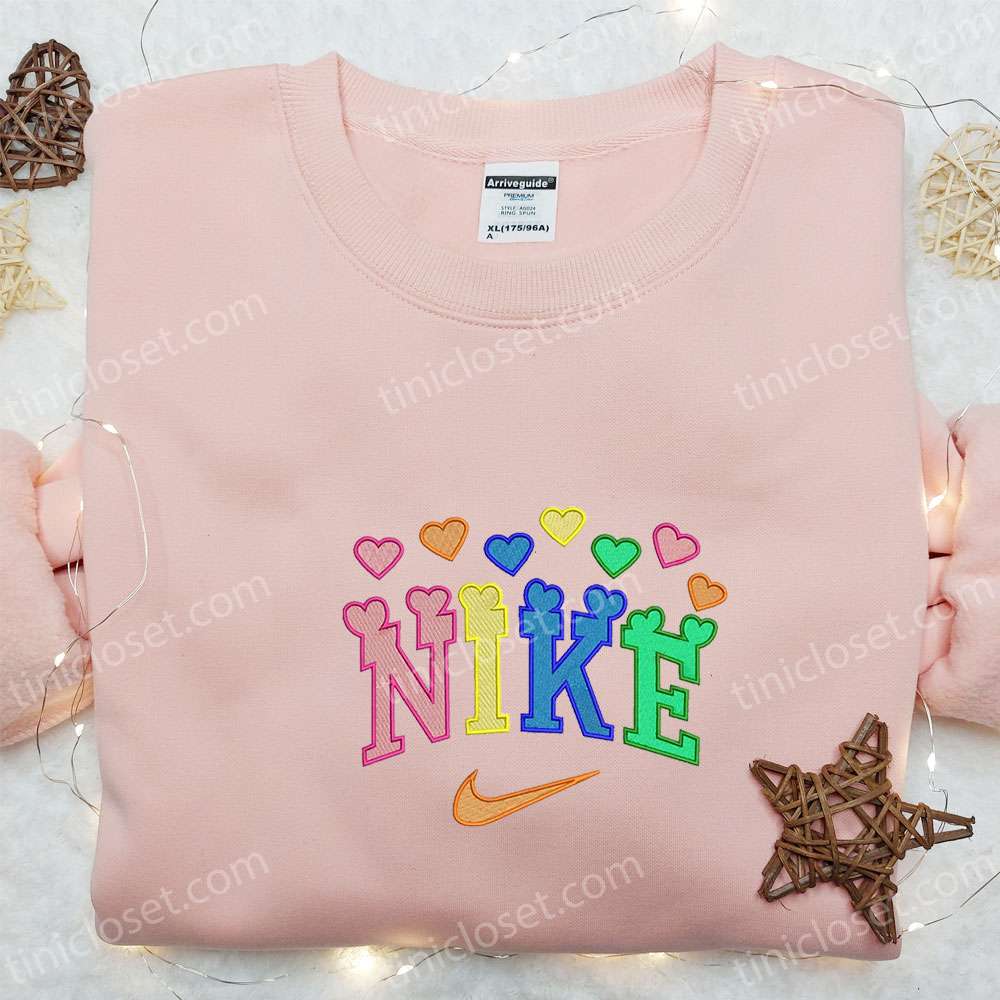 Nike X Heart Colorful Embroidered Sweatshirt, Custom Embroidered Shirt, Best Valentine’s Day Gift Ideas