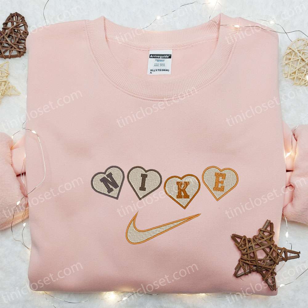 Nike X Heart Embroidered Sweatshirt, Custom Embroidered Shirt, Best Valentine’s Day Gift Ideas