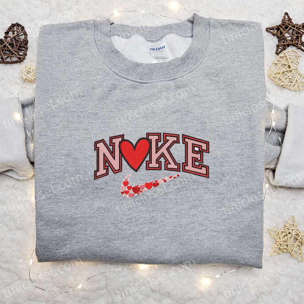 Nike X Heart Embroidered Sweatshirt, Valentine Embroidered Shirt, Best Valentine’s Day Gift Ideas