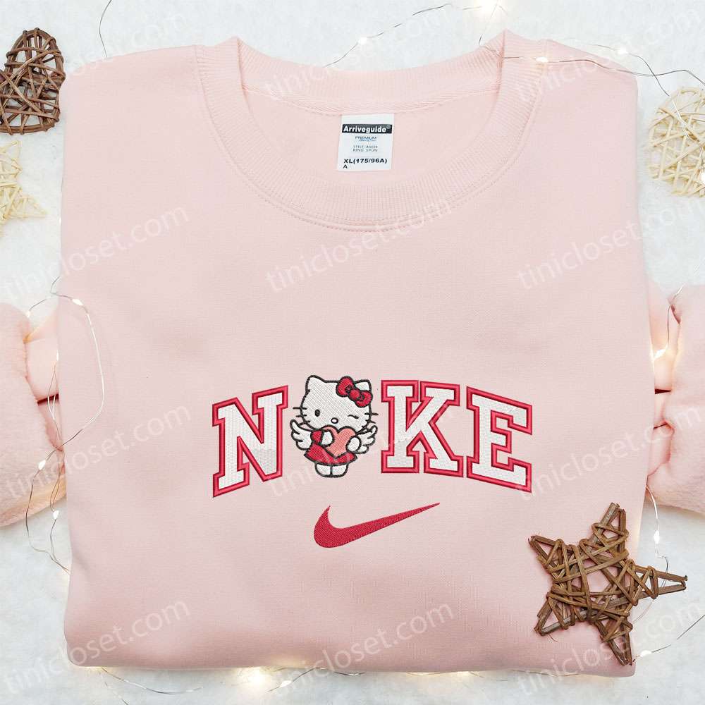 Nike X Hello Kitty Angel With Heart Embroidered Shirt, Cartoon Embroidered Hoodie, Best Valentine’s Day Gift Ideas