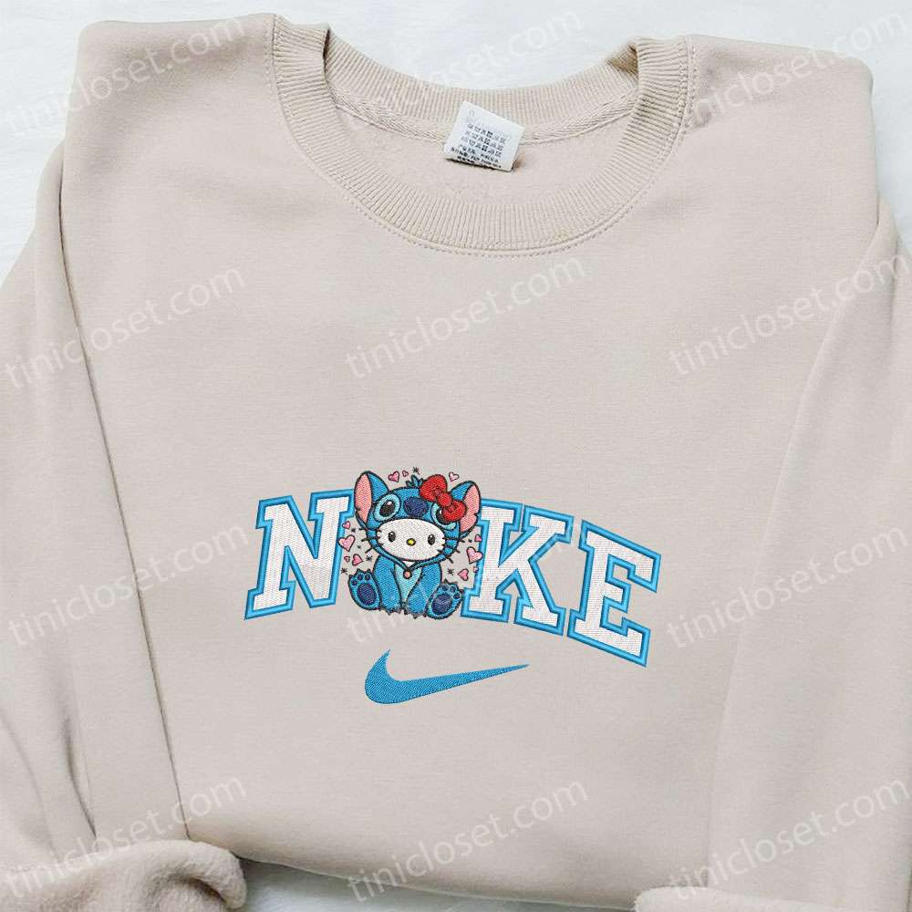 Nike X Hello Kitty Stitch Cosplay Heart Embroidered Shirt, Hello Kitty Cartoon Embroidered Hoodie, Best Valentine’s Day Gift Ideas