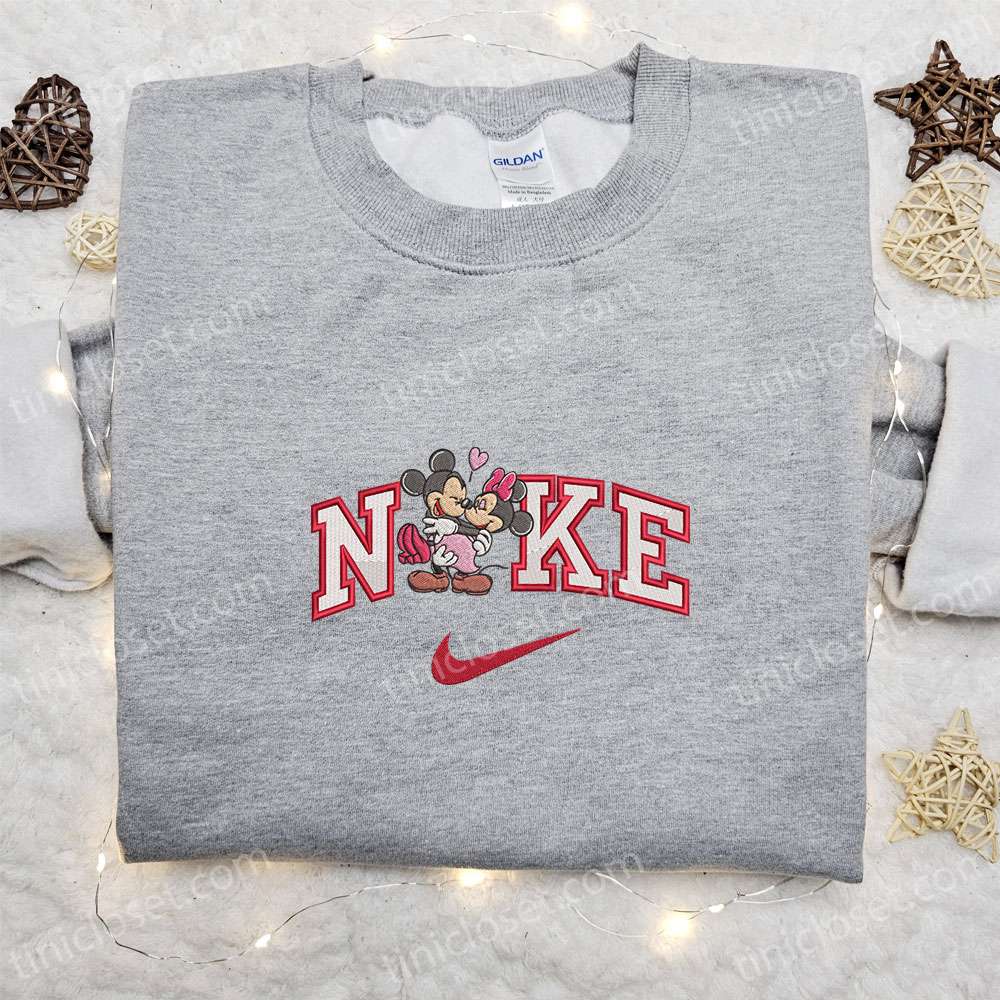 Nike X Mickey And Minnie Loving Embroidered Shirt, Disney Characters Embroidered Hoodie, Best Valentine’s Day Gift Ideas