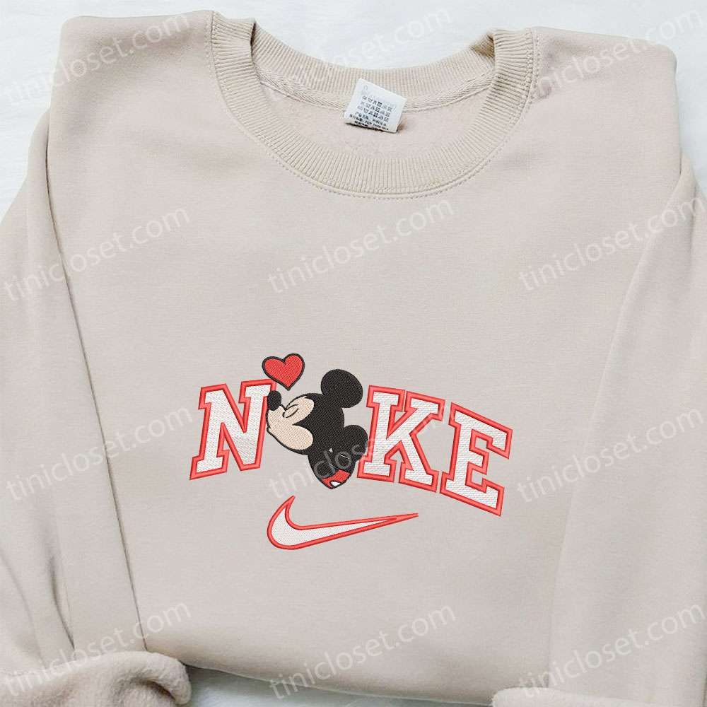 Nike X Mickey Kiss Heart Embroidered Shirt, Disney Characters Embroidered Hoodie, Best Valentine’s Day Gift Ideas