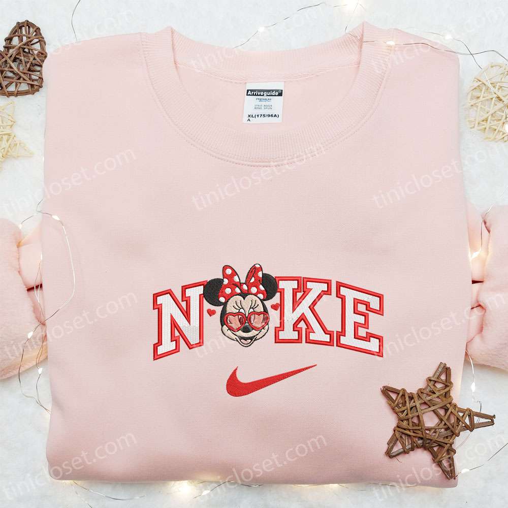 Nike X Minnie Heart Glasses Embroidered Shirt, Disney Characters Embroidered Hoodie, Best Valentine’s Day Gift Ideas