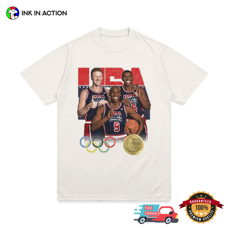 Olympic 2024 Champions Usa Men’s Basketball Team Retro Style T-shirt