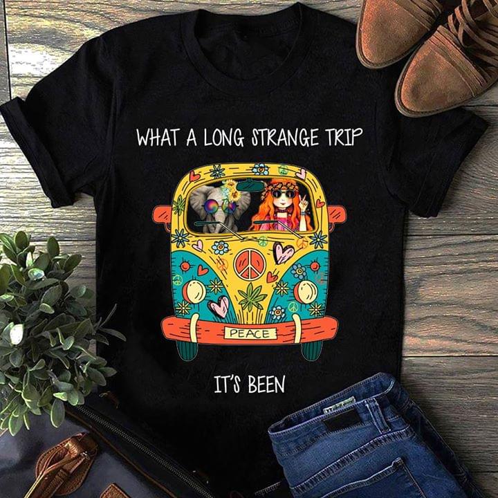 Peace Cute Elephant And Cute Girl On Camping Bus What A Long Strange Trip It's Been Shirt