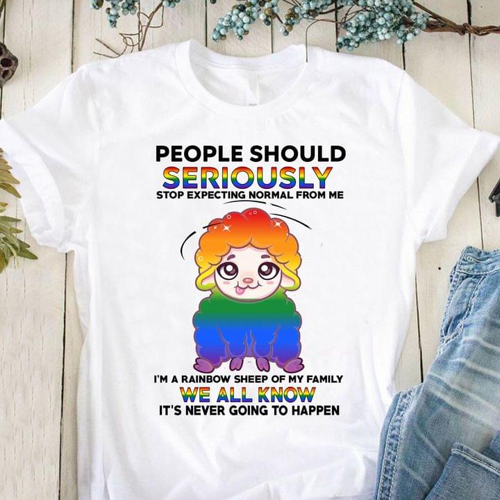 People Should Seriously Stop Expecting Normal From Me I'm A Rainbow Sheep Of My Family Cute Cartoon Rainbow Sheep Shirt