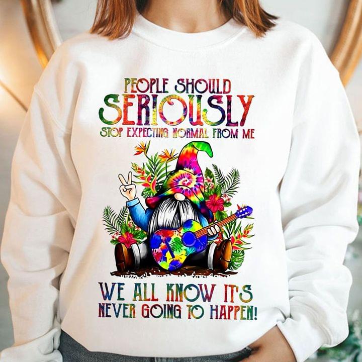 People Should Seriously Stop Expecting Normal From Me We All Know It's Never Going To Happen Colorful Gnome Guitar Shirt