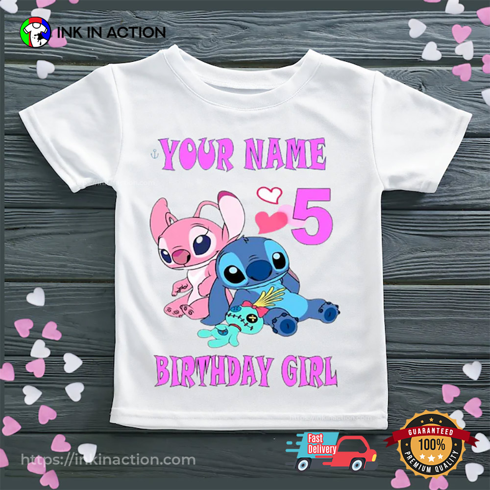Personalised Lilo & Stitch Girl Birthday T-shirt