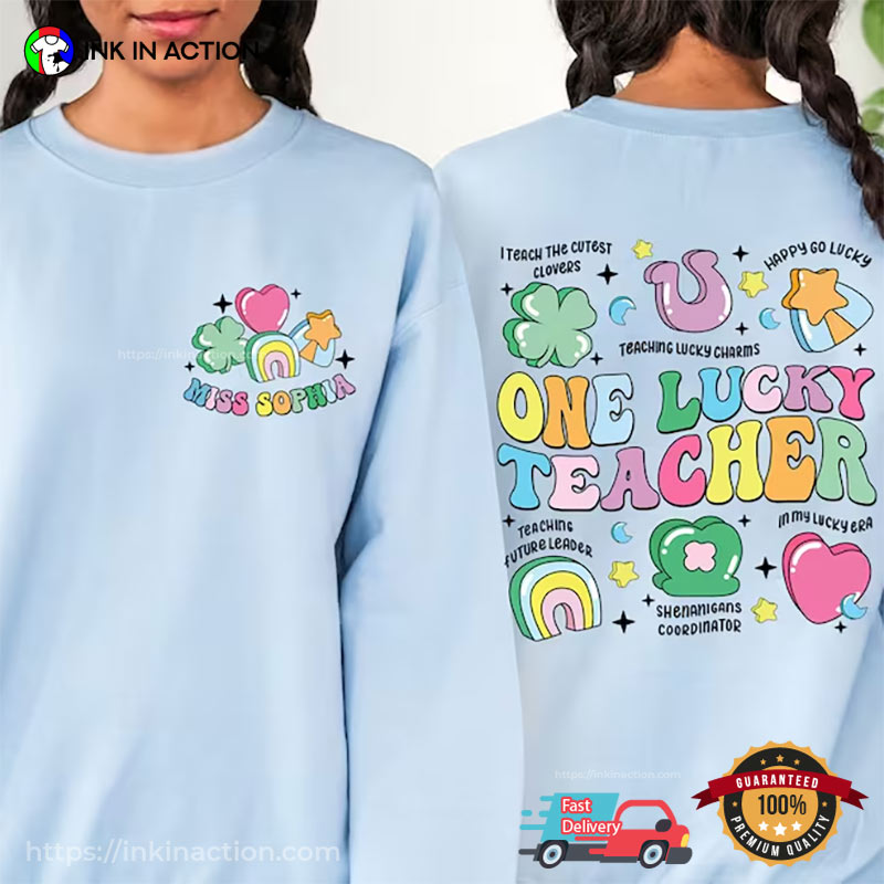 Personalized One Lucky Teacher Comfort Colors Tee, Happy St Patrick’s Day Merch