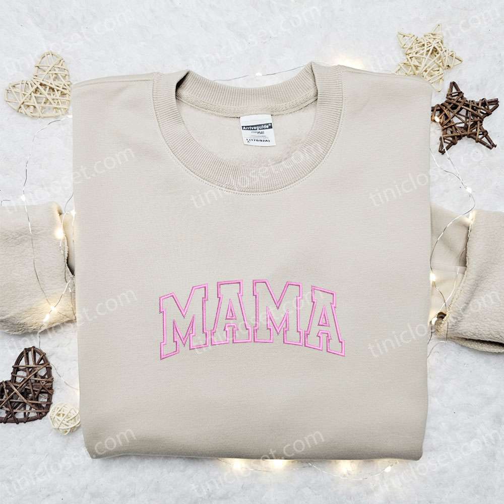 Pink Line Mama Embroidered Shirt, Mother’s Day Embroidered Hoodie, Best Gift For Mom