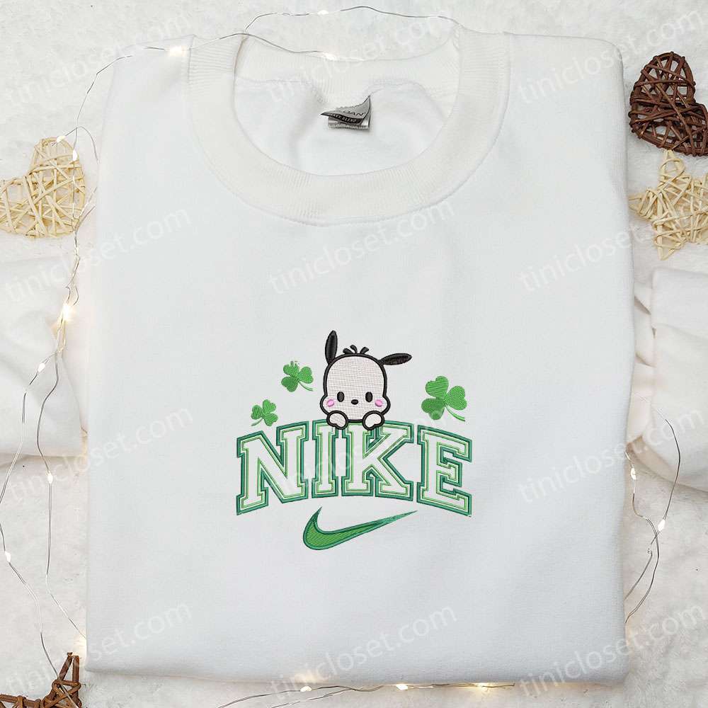 Pochacco Shamrock X Nike Embroidered Shirt, Anime Embroidered Hoodie, Saint Patrick’s Day Gift Idea