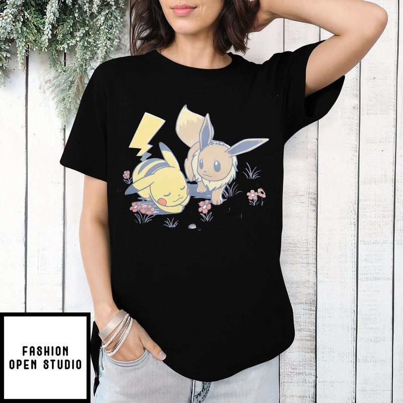 Pokemon Pikachu & Eevee Flowers Skimmer Girls T-shirt