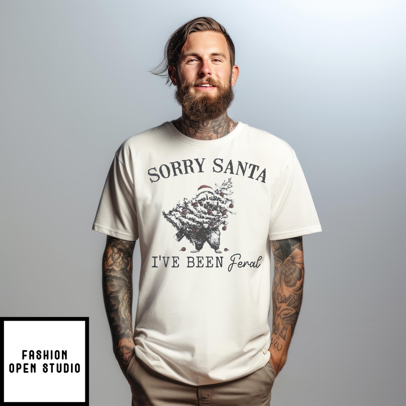 Raccoon Sorry Santa I’ve Been Feral Christmas T-shirt