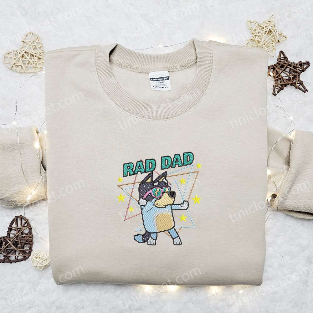 Rad Dad Bandit Heeler Embroidered Shirt, Bluey Cartoon Embroidered Hoodie, Best Father’s Day Gift Idea