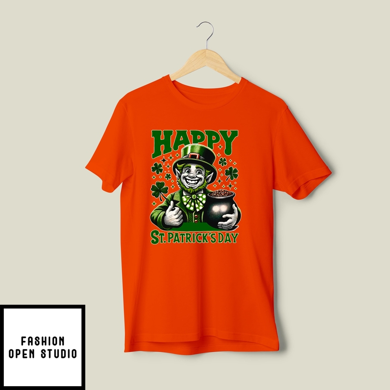Radiant Orange St. Patrick’s Day Leprechaun & Pot Of Gold T-shirt